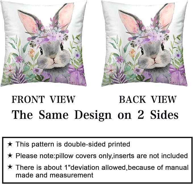 Easter Pillow Covers Floral Cross He is Risen Throw Pillow Covers 24x24 Set of 2 Purple Bunny Rabbit Eggs Pillow Cases Spring Decorative Pillowcases for Bedroom Sofa Holiday Decor