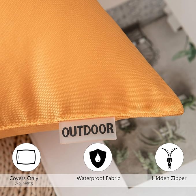 MIULEE Decorative Outdoor Waterproof Pillow Covers 16x16 Orange Yellow | Decorative Patio Furniture,Pack of 2,Accent Square Soild Throw Pillow Covers,Summer Garden Tent Couch Sofa
