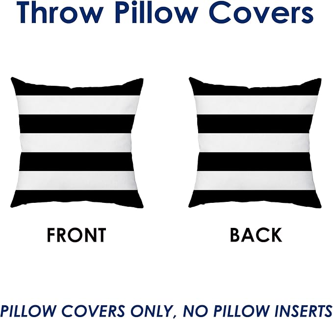 TAOSON Black White Striped Outdoor Throw Pillow Covers 18x18 Inch,Set of 4 | White Striped Waterproof Decorative Cushion Cases for Patio, Garden, Balcony & Couch