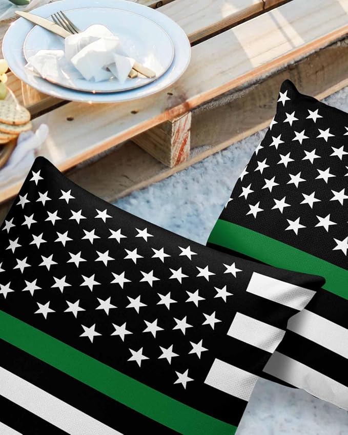 Outdoor Waterproof Pillow Covers Set of 2, Thin Green Line Flag Border Patrol, Park Ranger and Conservation Officer Patio Throw Pillow Covers, Decorative Cushion Case for Sofa Furniture, 26x26 Inch