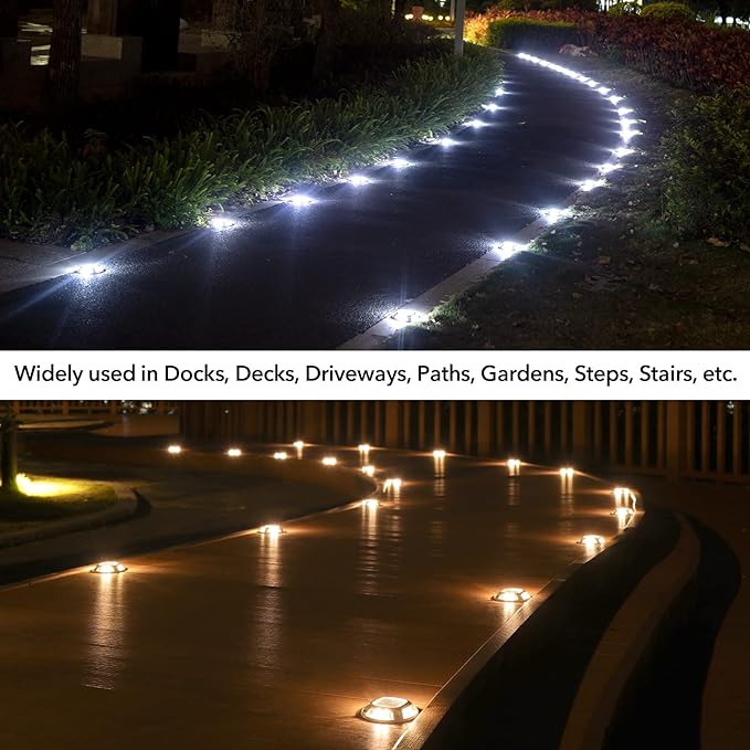 AGPTEK Solar Driveway Lights Outdoor 12 Pack, 2 Color Modes LED Deck Dock | Marine Waterproof Driveway Marker Lights for Step Sidewalk Stair Garden Pathway Walkway Yard (Warm White/Cool White)