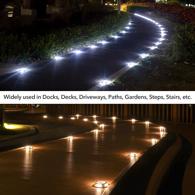 AGPTEK Solar Driveway Light Outdoor 1 Pack, 2 Color Modes LED Deck Dock | Marine Waterproof Driveway Marker Lights for Step Sidewalk Stair Garden Pathway Walkway Yard (Warm White/Cool White)