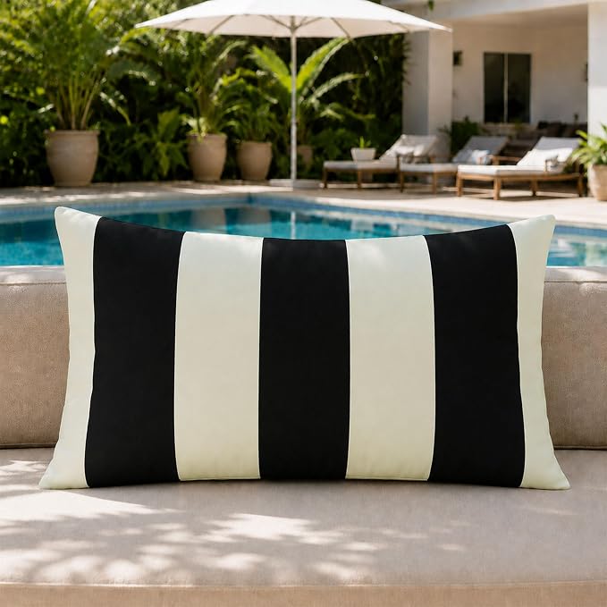 Allorry Lumbar Pillow Cover 12x20 Black Striped Decoration Throw Pillow Covers for Spring Summer Outdoor Waterproof Garden Patio Furniture Sofa Bed Home Decor JB016-C12