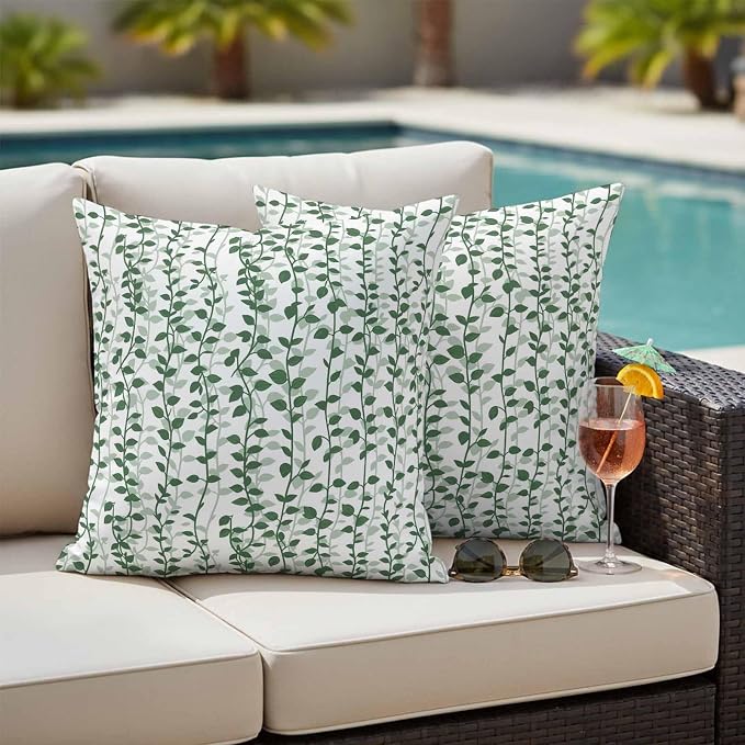 Green Ivy Leaves Outdoor Pillow Covers 24x24 Inch Throw Pillow Covers Set of 2 Waterproof Decorative Pillow Cases Spring Plants Botanical Modern Country Cushion Covers for Patio Furniture Garden Couch