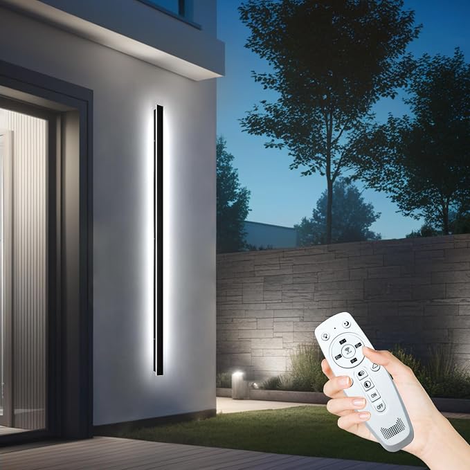79inch Long Modern Exterior Lighting Fixtures, IP65 Waterproof Linear Outdoor Wall Sconce, Black LED Porch Lights Outdoor 2700k-6500k Dimmable Slender Outside Lights for House Fashion Store