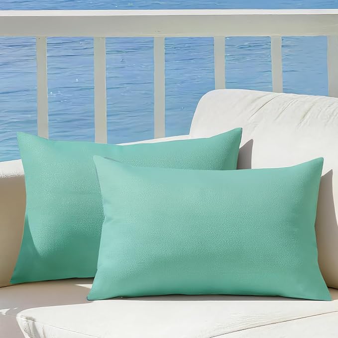 Outdoor Pillow Covers Waterproof Cushion Covers Patio Pillows Case 2 Pack | 20x12inch, Solid, Seamless, Hidden Zipper,Pecet for Porch Decoration,Patio Furniture,Outdoor Couch, Balcony,Garden Bench