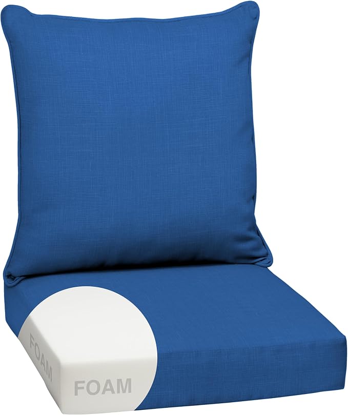 Arden Outdoor Deep Seat Cushion Set, Foam, 24x24, Cobalt Blue | Sofa, Couch, Conversation Set, Premium High-Density Foam, Never Flattens, Mold and Mildew Resistant