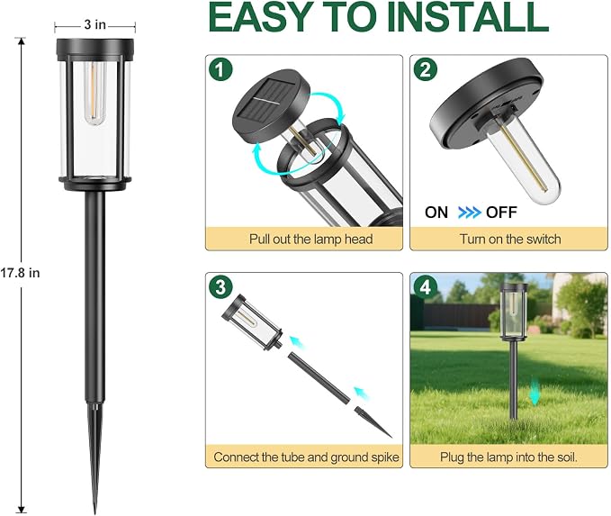 12 Pack Solar Lights Outdoor Waterproof for Garden Walkway Pathway Lawn Yard Decorative Modern Landscape Lighting. (Warm White Light, 12)