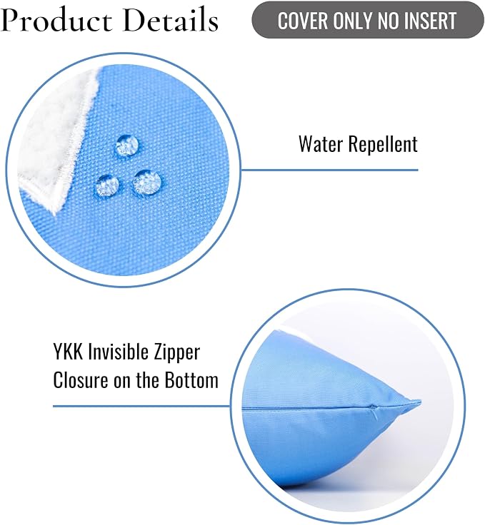 Hofdeco Premium Coastal Patio Indoor Outdoor Pillow Cover Only, 20"x20" Water Repellent for Backyard, Couch, Cornflower Blue Embroidered Shell