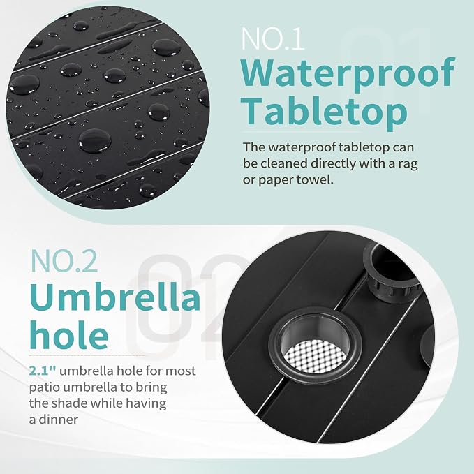 VINGLI 60" x 38" Rectangle Patio Table for 6, Metal Outdoor Dining Table with Umbrella Hole, All-Weather Steel Patio Dining Table Outdoor Table for Lawn, Garden, Backyard, Black (L60 xW38)