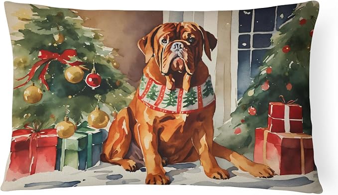 Caroline's Treasures DAC2647PW1216 Dogue de Bordeaux Cozy Christmas Throw Pillow Machine Washable, Indoor Outdoor Decorative Pillow for Couch, Bed or Patio, 12HX16W
