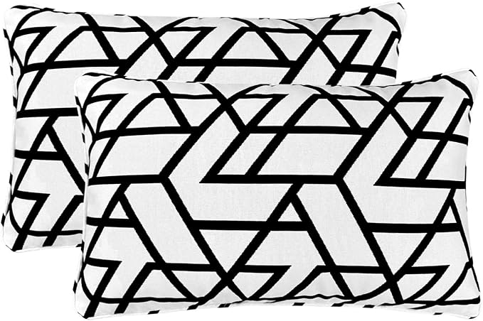 Pack of 2 Outdoor Waterproof Decorative Lumbar Pillows Covers for Patio Furniture, 20x12 Inch Fade Resistant Patio Garden Lumbar Cushion Covers for Couch Bed Sofa, Geometric Black