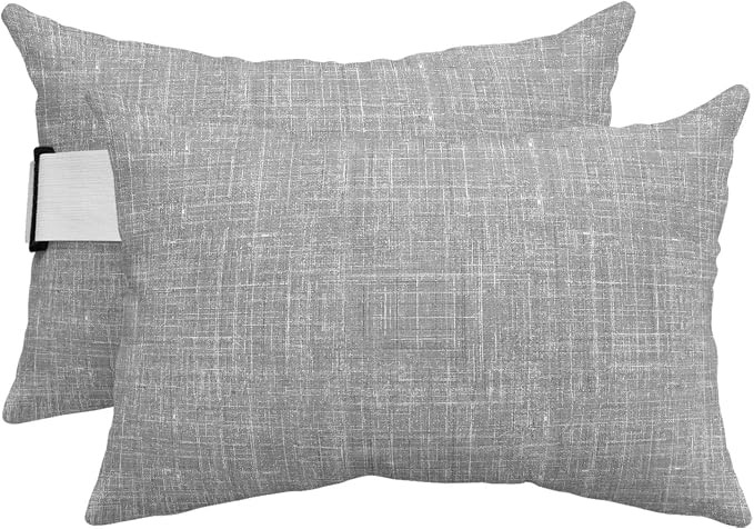 Outdoor Lumbar Pillow Set of 2, Grey Waterproof Beach Headrest Pillow with Inserts, Farmhouse Vintage Gray Solid Color Modern Recliner Throw Pillows for Patio Furniture, 12 x 20