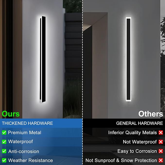 Modern Outdoor Wall Lights, 2 Pack 71 Inch Dimmable Exterior Sconce | Long LED Outdoor Porch Lights Wall Mount Light Fixtures IP65 Waterproof Black Outside Wall Lights for House Garage Front Door