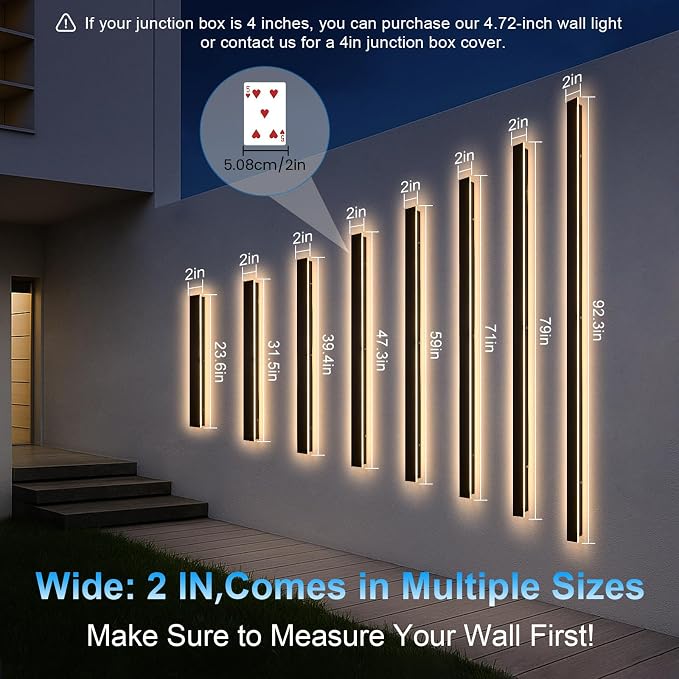 23.6inch Porch Wall Lights - Long Strip Modern Outdoor Wall Light Fixture, Dimmable Black Wall Mount Exterior Lighting Wall Sconce Outside Garage Lights for House, Courtyard, Corridor