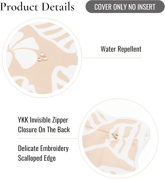 Hofdeco Premium Coastal Hampton Patio Indoor Outdoor Throw Pillow Cover Only, 20"x20" Water Repellent for Backyard, Couch, Poolside, Sand Beige Print Palm Leaves and Hisbucs Flowers