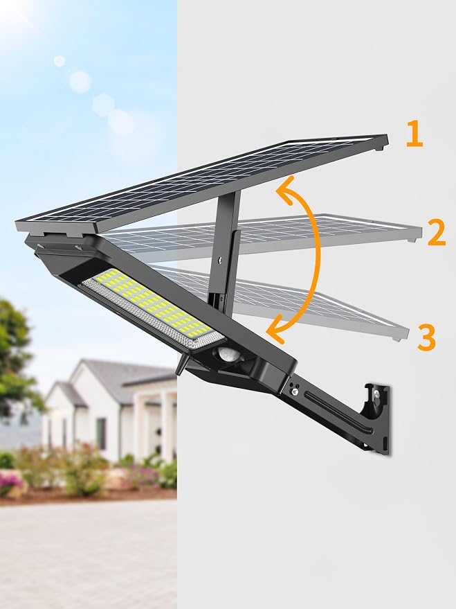 Solar Street Lights Outdoor Waterproof 3000LM 12500mAh Dual Sensor | Security Flood Light with Remote, PIR Motion Sensor, Dusk to Dawn Linkable Streetlight for Driveway, Parking Lot & Yard