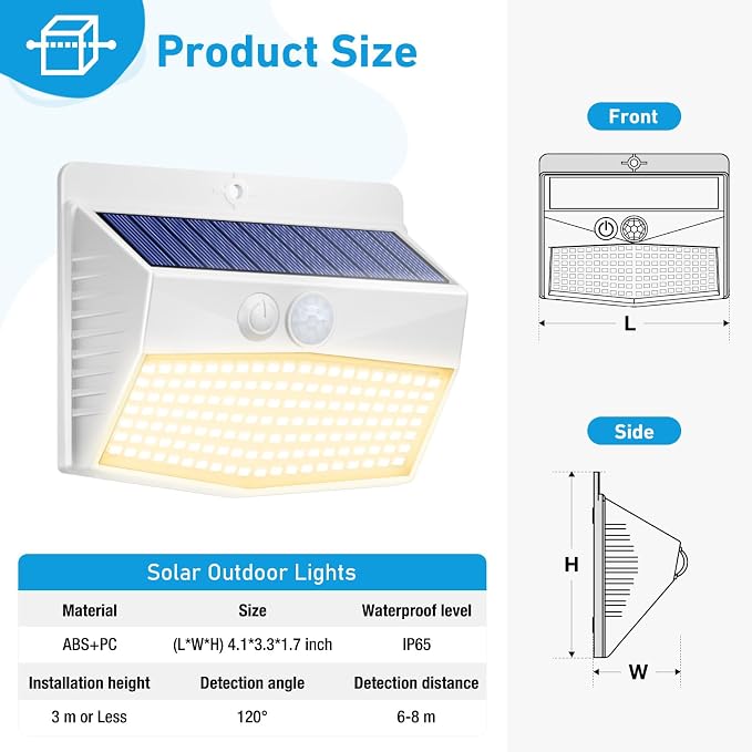 Solar Outdoor Lights, [8 Packs] Motion Sensor Security Lights with 3 Lighting Modes Wall Lights Waterproof Solar Powered Lights for Garden Yard,White Warm