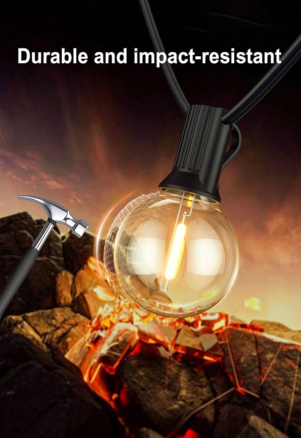 Outdoor String Lights 300FT Wateproof Outside Lighting for Patio Backyard | 154 Plastic Dimmable G40 Globe Bulbs,2-Pack 150FT Connectable Outdoor Lights for Porch Bistro Garden Gazebo Balcony Yard Cafe