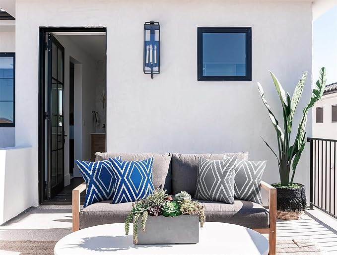 Adabana Outdoor Waterproof Pillow Covers 18x18 Gray | Geometric Decorative Throw Pillow Covers Set of 2 for Patio, Garden, Porch, Farmhouse