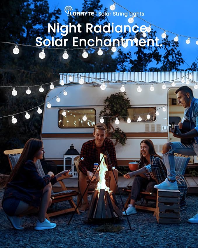 Solar String Lights Outdoor Waterproof 2 Pack 120 LED 72FT Patio Lights | White Crystal Globe, 8 Lighting Modes, Auto On/Off, Solar Powered String Light for Outside Yard Wedding Party Decorations
