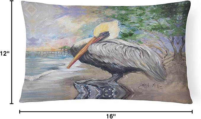 Caroline's Treasures JMK1019PW1216 Pelican Bay Canvas Fabric Decorative Pillow Machine Washable, Indoor Outdoor Decorative Pillow for Couch, Bed or Patio, 12HX16W
