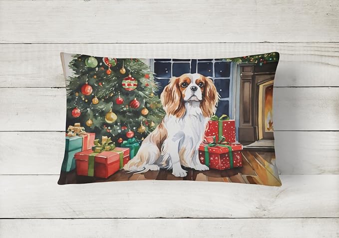 Caroline's Treasures DAC2626PW1216 Cavalier Spaniel Cozy Christmas Throw Pillow Machine Washable, Indoor Outdoor Decorative Pillow for Couch, Bed or Patio, 12HX16W