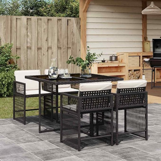 5 Piece Garden Dining Set Black Outdoor Patio Furniture with High Back Chairs Cushioned Rectangular Table, Weather Resistant for Backyard Deck Entertaining Family Gatherings