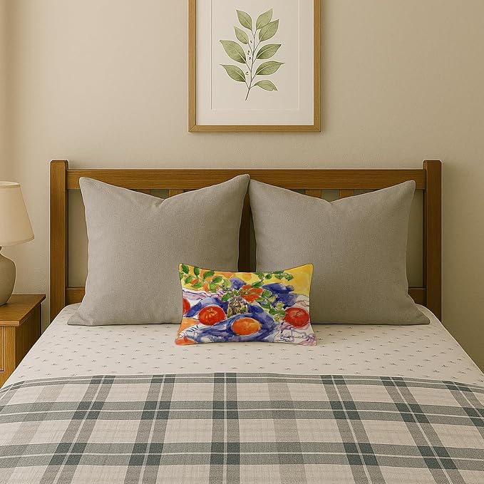Caroline's Treasures 6047PW1216 Apples Canvas Fabric Decorative Pillow Machine Washable, Indoor Outdoor Decorative Pillow for Couch, Bed or Patio, 12HX16W