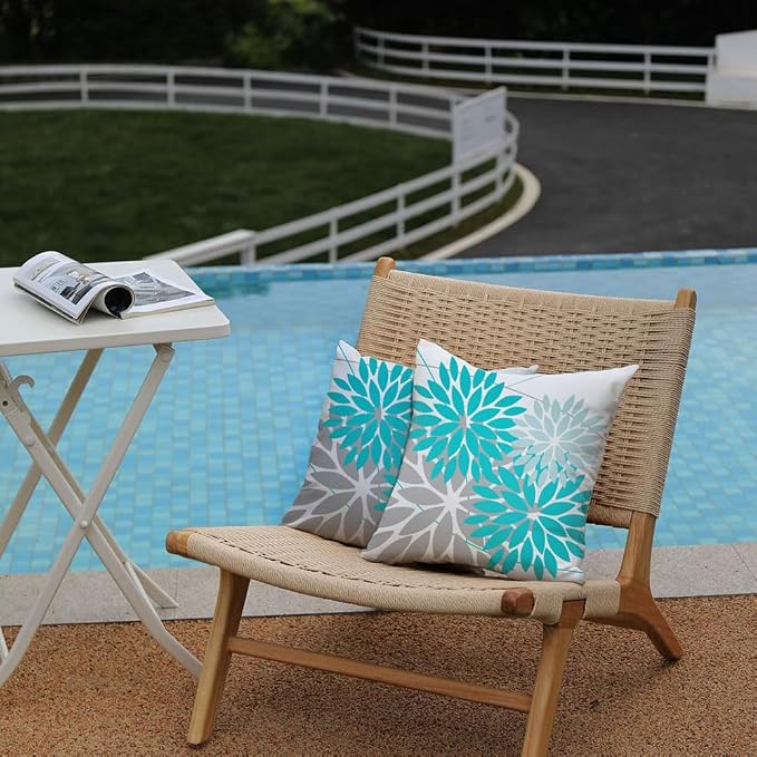 DFXSZ Pack of 2 Outdoor Waterproof Throw Pillow Covers 20x20 Blue Grey | Polyester Colorful Spring Summer Floral Decorative Cushion Cases(NO INSERT),For Couch Patio Funiture Garden Home Decor