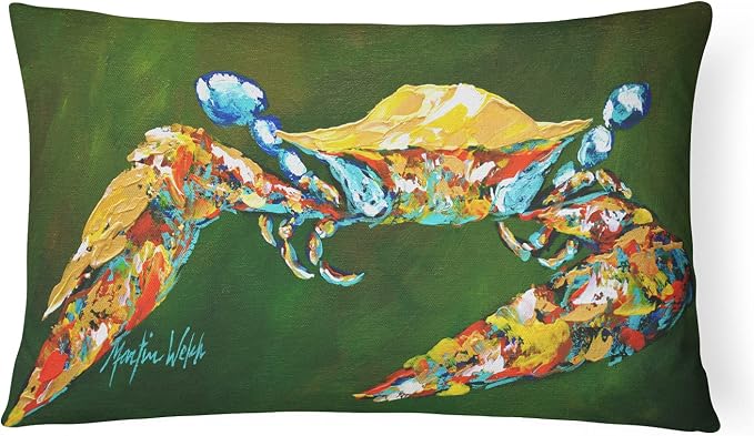 Caroline's Treasures MW1157PW1216 Go Green Crab Canvas Fabric Decorative Pillow Machine Washable, Indoor Outdoor Decorative Pillow for Couch, Bed or Patio, 12HX16W