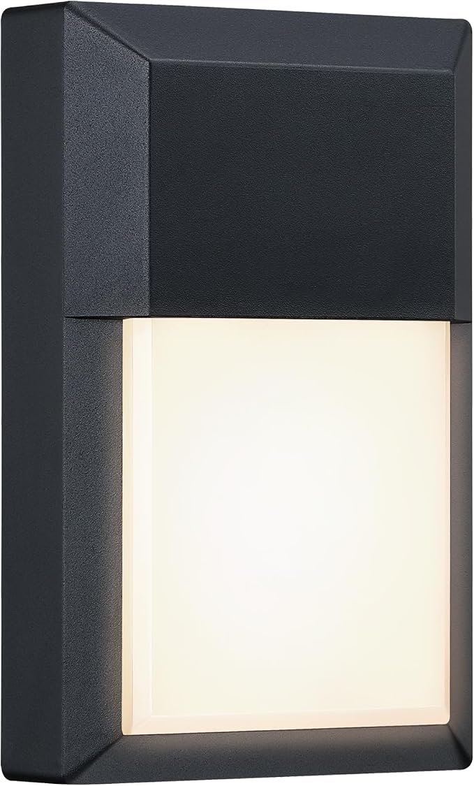 Outdoor Porch Light, LED Wall Sconce, Rustproof Aluminum | Modern Exterior Wall Light Fixture for House, Patio, Garage, 12W 1000 Lumen, Waterproof, 3000K, Black, 1 Pack