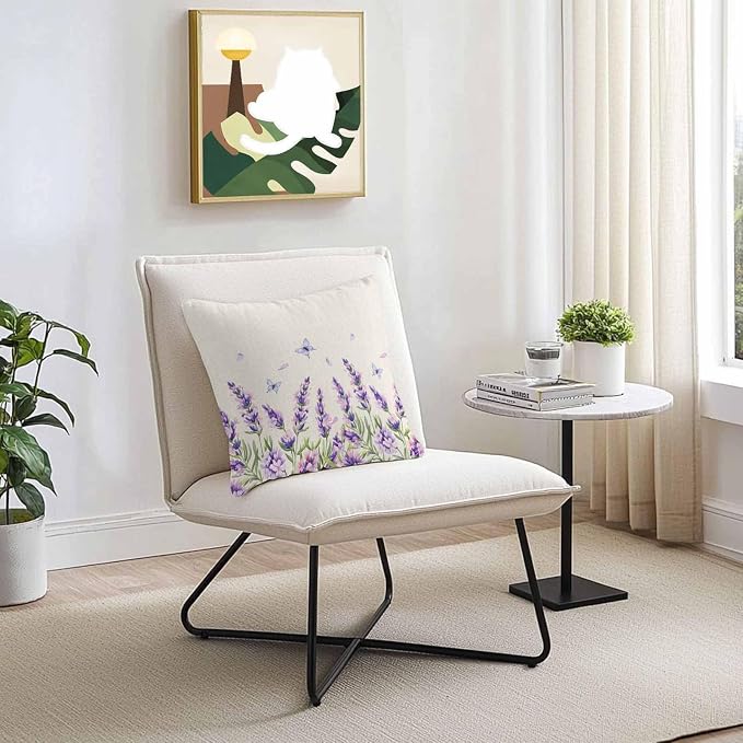 Vandarllin Outdoor Throw Pillows Covers 26x26 inch Set of 2 Waterproof Purple Lavender Flower Decorative Zippered Cushion Covers for Patio Furniture, Butterfly Floral Linen Lumbar Pillowcases