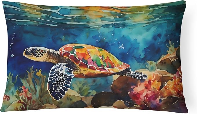 Caroline's Treasures DAC2808PW1216 Loggerhead Sea Turtle Throw Pillow Machine Washable, Indoor Outdoor Decorative Pillow for Couch, Bed or Patio, 12HX16W