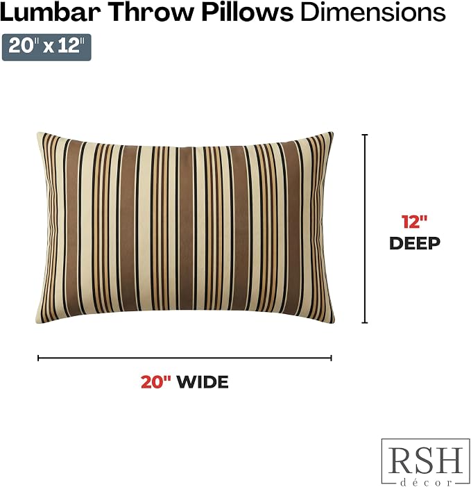 RSH DECOR: Sunbrella Lumbar Throw Pillows Set of 4 | 20" x 12" | Water and Fade-Resistant Performance Fabric | Outdoor Pillow Covers with Down-Alternative Inserts | Made in USA (Anthony Praline)