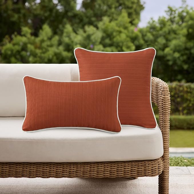 Unimatta Decorative Outdoor Water Repellent Throw Pillows with Inserts, Set of 4, 20" x12" Pillows for Patio, Backyard, Bed, Couch, and Patio Furniture, Tangerine