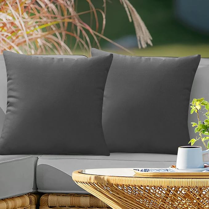 VAKADO Outdoor Waterproof Throw Pillow Covers 18X18 Set of 2 Decorative Darkgrey Patio Furniture Cushion Cases Outside Decor for Couch Garden Bench Porch