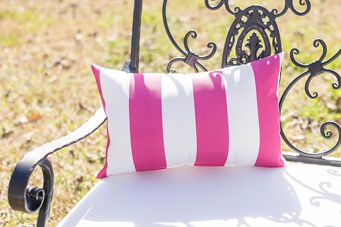RSH DECOR: Lumbar Throw Pillows Set of 2 | 20” x 12" | All-Weather Spun Fabric | Water and Fade-Resistant | Outdoor Support Pillows for Patio Furniture | Classic Pink Stripe