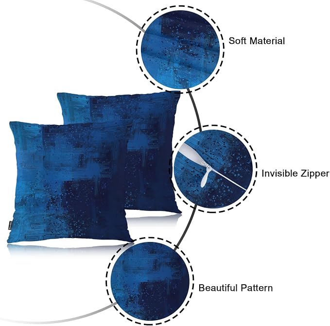 Swono Abstract Art Throw Pillow Case, Modern Graffiti Brush Square Home Decorative Cushion Cover for 18 X 18 Inches Pillow Covers, 2 Pack Pillowcases for Bedroom Office Dorm Couch, Dark Blue