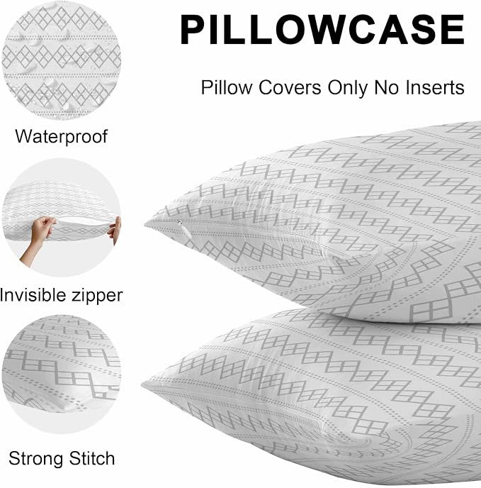 Grey Boho Outdoor Pillow Covers 20x20 Inch Throw Pillow Covers Set of 2 Waterproof Decorative Pillow Cases Vintage Ethnic Tribe Abstract Art Cushion Covers for Patio Furniture Garden Couch Sofa