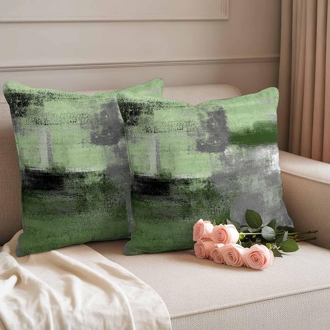 Green Ombre Waterproof Outdoor Pillow Covers Set of 2 Home Decor, Farmhouse Abstract Mottled Texture Art Pillowcase Patio Pillow Covers for Couch Bench Furniture Garden 16x16in