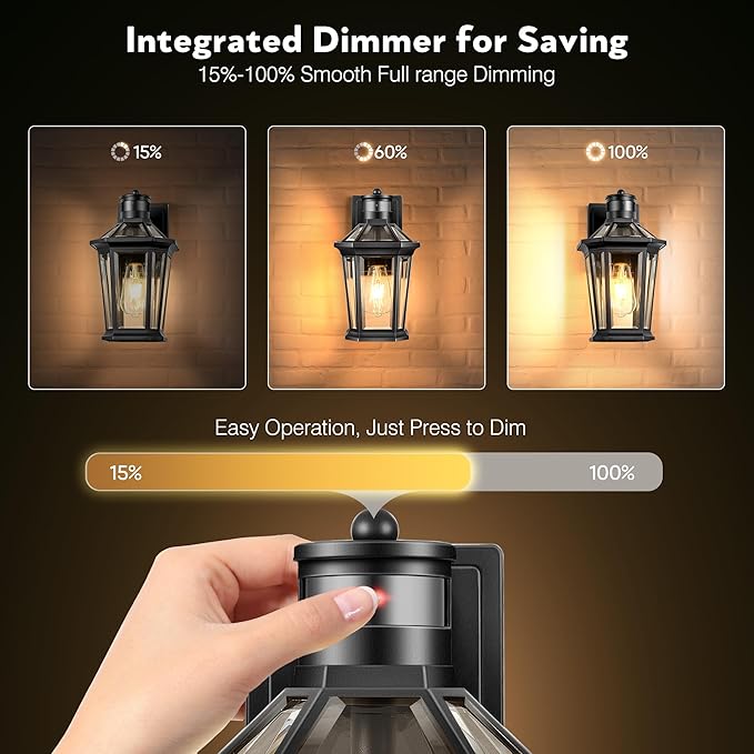 VIANIS Black 2 Pack Outdoor Lights for House, Dusk to Dawn Porch Light Lantern, Exterior Lighting for House Wall Mount, Motion Sensor Light Outside for Garage, Brightness Distance Adjustable