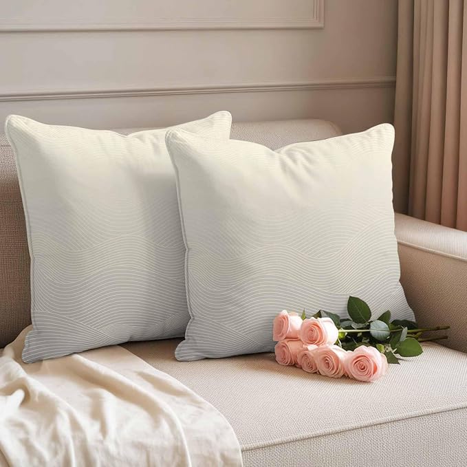 Abstract Gradient Outdoor Waterproof Throw Pillow Covers Set of 2, 16"x16", Line Art Decorative Pillow Covers Outside Cushion Case for Patio Porch Garden