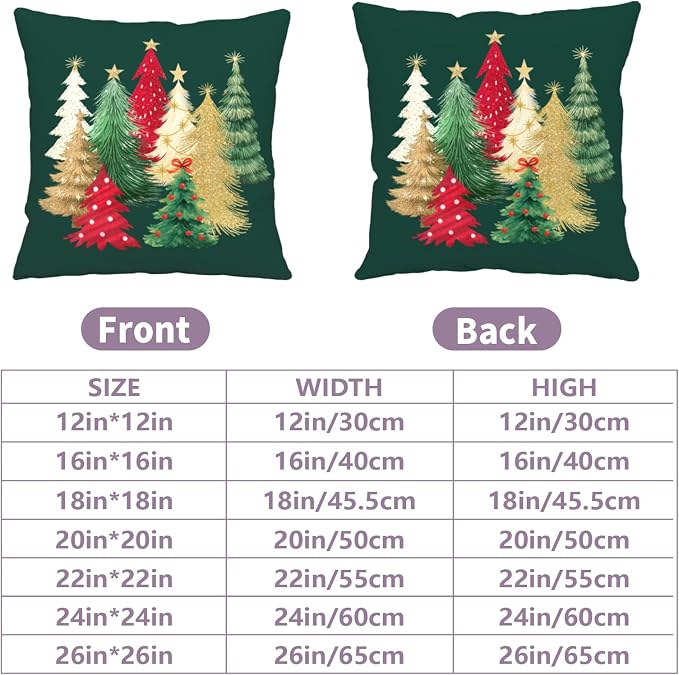 Christmas Pillow Covers 18x18 Set of 2 Colorful Xmas Tree Throw Pillow Covers Green Winter Holiday Decorative Pillowcase Double Sided Printing Cushion Case for Home Decor Sofa Couch