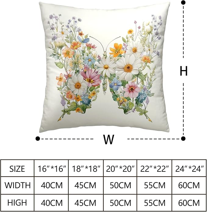 Spring Summer Pillow Cases Butterfly with Daisy Sunflower Pillow Covers Floral Throw Pillow Covers 22x22 Set of 2 Colorful Flower Cushion Cases for Home Sofa Farmhouse Decor