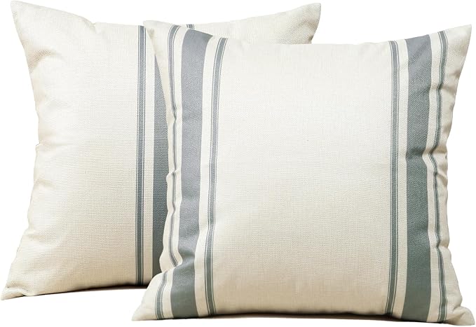 OTOSTAR Set of 2 Outdoor Pillow Covers 18x18 Inch Waterproof Decorative Throw Pillow Covers Geometry Pillowcases Square Cushion Case Garden Pillows Shell for Couch Patio Furniture Tent Balcony (Grey)