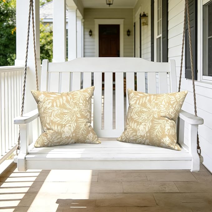 LVTXIII Outdoor Pillows 20x20 Inch, 2 Pack Large Decorative Square Throw Pillows with Inserts for Couch, Bed, Floor Seating, Patio Furniture, Tropical Leaf Oat