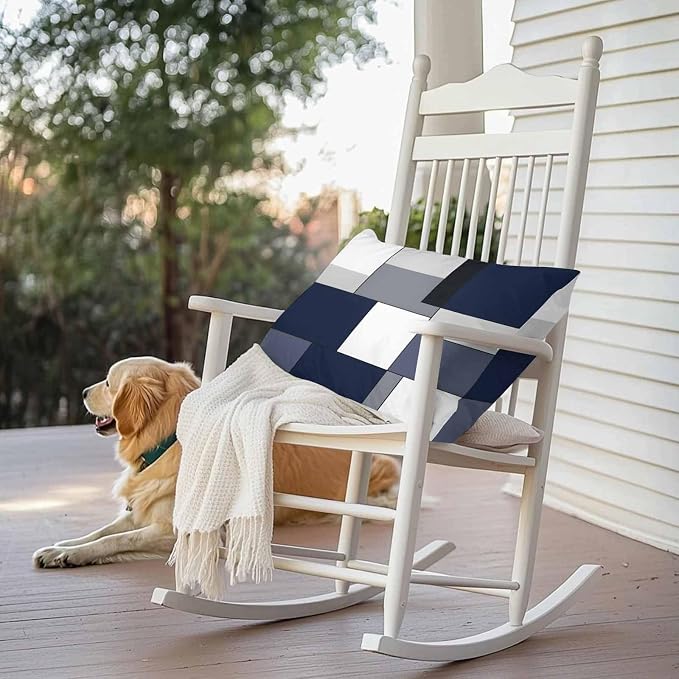 Modern Blue White Grey Plaid Outdoor Pillow Covers 20x12in Pack of 2 Waterproof Pillowcase Abstract Geometric Checkered Decorative Throw Cushion Case for Patio Couch Sofa