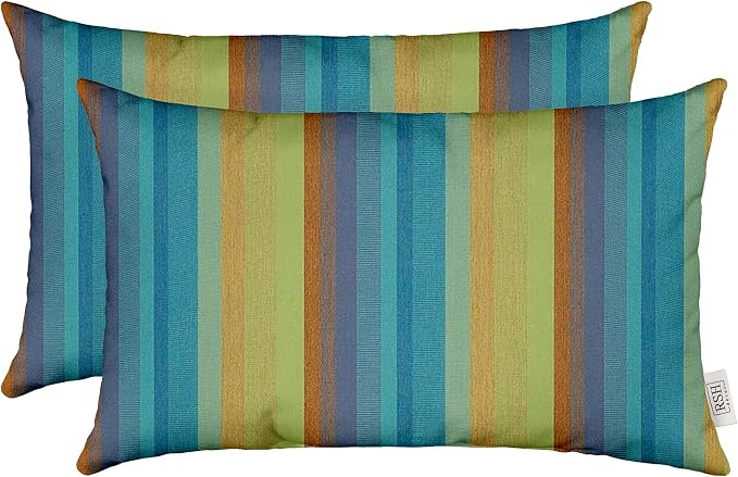 RSH DECOR Sunbrella Lumbar Throw Pillows Set of 2-12x20 Pillow Insert, Outdoor Pillows, 22x13 Pillow Insert - Water & Fade-Resistant, Machine Washable - Astoria Lagoon - Made in USA