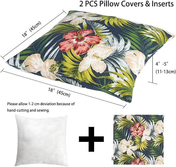 Magpie Fabrcis Pack of 2 Outdoor Waterproof Throw Pillow with Insert 18 x 18 Inch, Christmas Decorative Back Cushion Pad for Garden Patio Tent Balcony Couch Sofa (Midnight Floral)